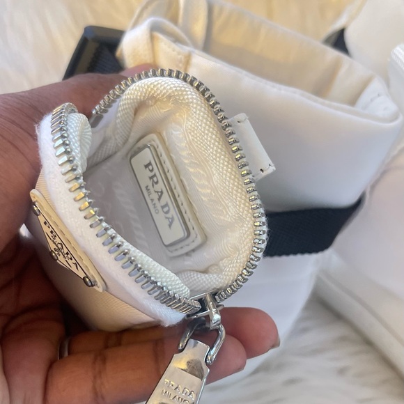 Prada White High-Top Sneakers with Black Strap - Picture 8 of 14